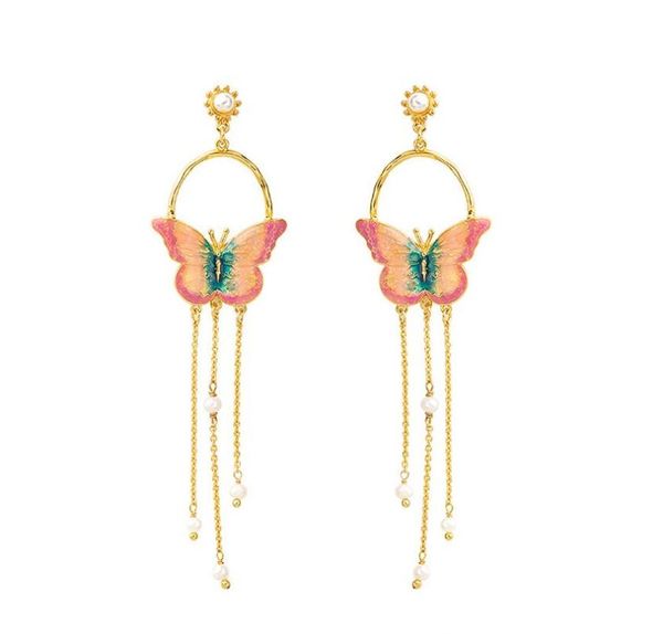

earrings & necklace csxjd enamel pearl butterfly tassel women jewelry, Silver