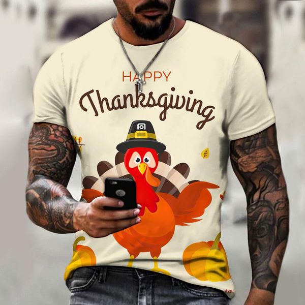

men's t-shirts t-shirt 3d printing thanksgiving short-sleeved jungle turkey festival fun streetwear, White;black