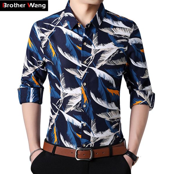 

2021 big size 5xl 6xl 7xl men's flower autumn new hawaii fashion casual long sleeve shirt male brand clothes byg3, White;black