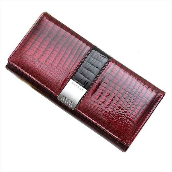

genuine leather wallet women designer wallets coin purse long womens, Red;black
