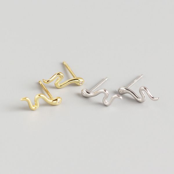 

yhe0181 s925 sterling silver ins snake shaped smooth surface inlaid with diamond small animal mixed with earrings and earrings, Golden