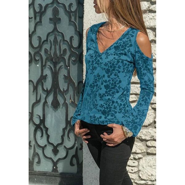 

women's blouses & shirts womens and casual ladies print long sleeve v-neck off shoulder female fashion sj1759v, White