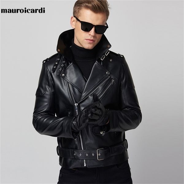 

mauroicardi spring leather biker jacket mens zipper long sleeve autumn soft light faux leather jackets for men brand 3xl 4xl 5xl 211110, Black
