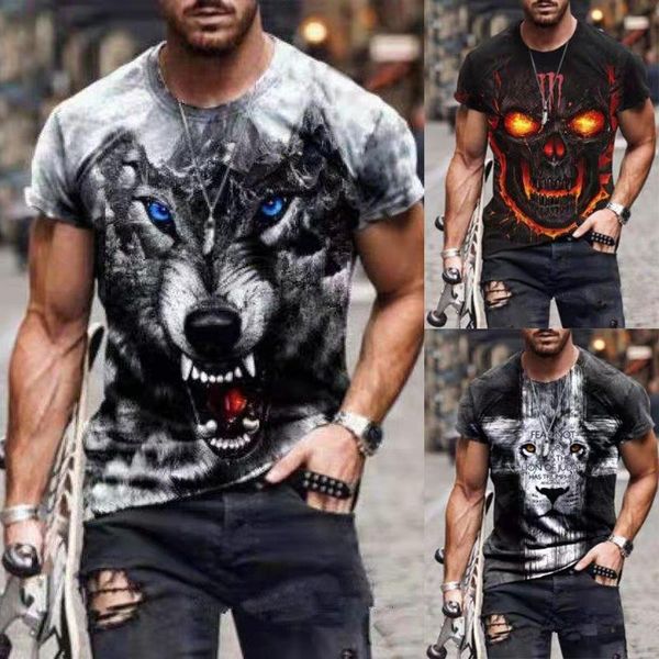 

men's casual shirts 2021 tshirt cool animal wolf print street trend short sleeve sportswear d, White;black