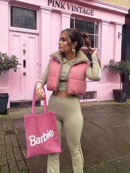 

women's vests stylish sweet pink double wear drawstring cropped vest coat women 2021 fashion stand collar zipper waistcoat, Black;white