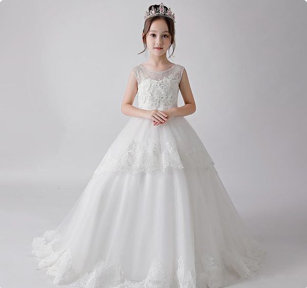 

beauty ivory tulle jewel applique girl' pageant flower girl dresses princess party child skirt custom, White;blue