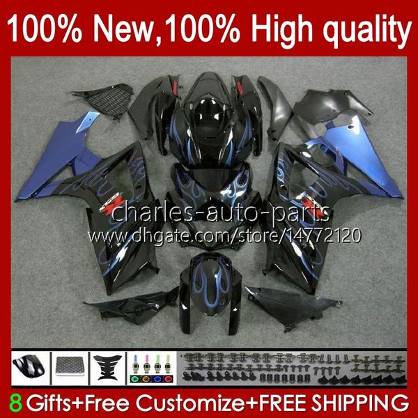 Motorradkörper für Suzuki GSX R1000 GSXR 1000 1000CC Verkleidungen K7 07 08 48No.45 GSXR1000 GSXR-1000 GSXR1000CC 2007 2008 GSX-R1000 2007-2008 OEM-Verkleidung blaue Flammen