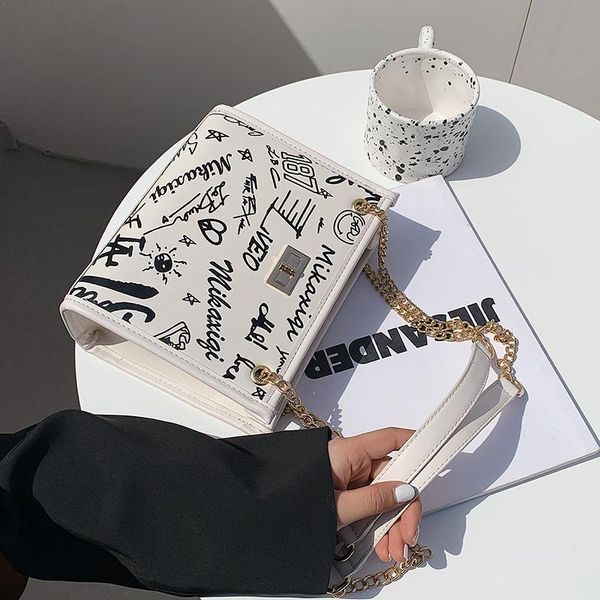 

evening bags womens handbags this 2021 fashion female summer crowd graffiti chain messenger shoulder small square bag purses