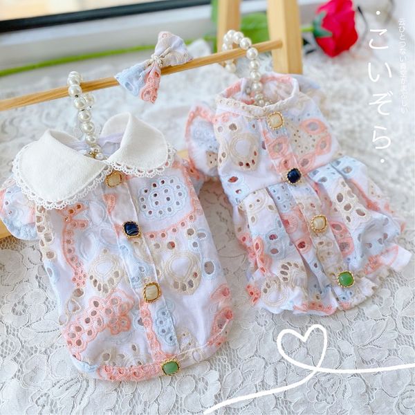 

handmade dog apparel adorable pet clothes hollow out lace cotton doll collar cat shirt cute outfit poodle maltese yorkie