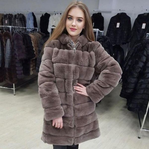 

women's fur & faux hooded coat women beautiful rex winter fashion jacket custom any color and size, Black
