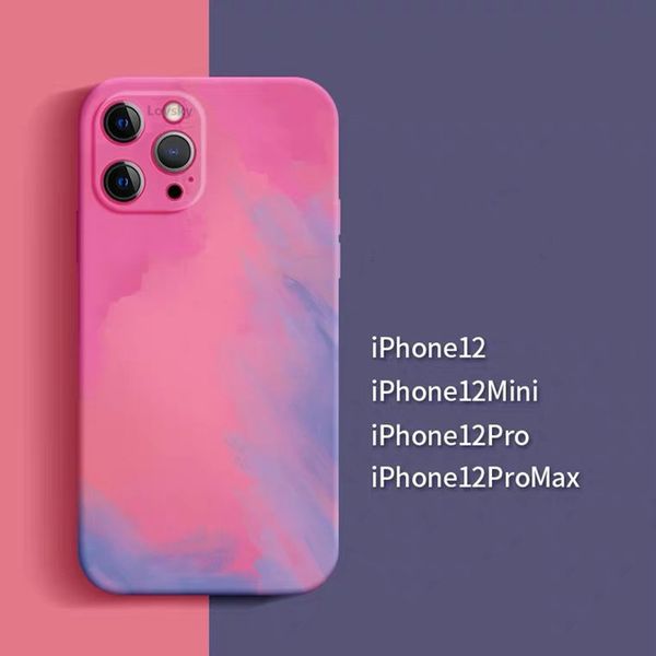 

liquid silicone luxury square watercolor case for apple iphone 11 12 pro max x xr xs max 7 8 painti colorful gradient soft cover
