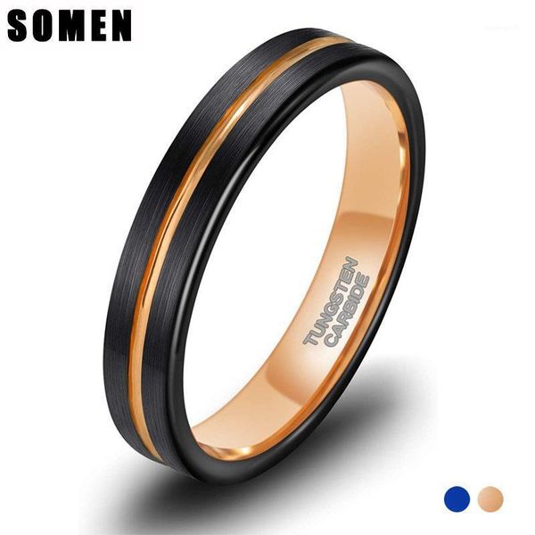 

wedding rings somen unisextungsten ring blue/rose gold color bands 4mm for men women thin groove two tone engagement1, Slivery;golden