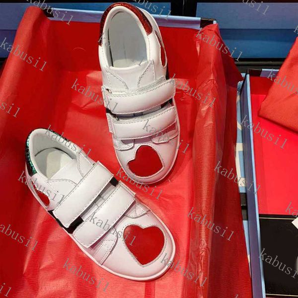 

luxury white kids shoes heart embroidered velcro casual sneakers, Black;red
