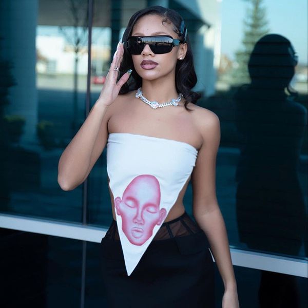 

2021 spring style face printed pattern corset women trendy y2k clothes night club outfits vintage bustier crop, White