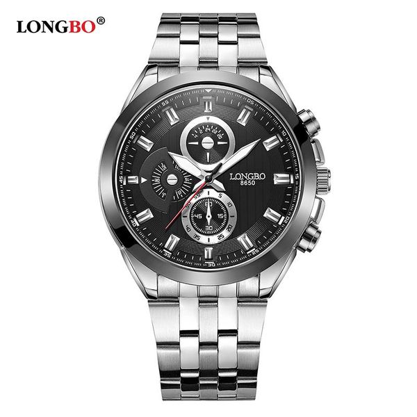 

wristwatches longbo military men stainless steel strap sports quartz watches dial clock for male leisure student watch relogio masculino gif, Slivery;brown