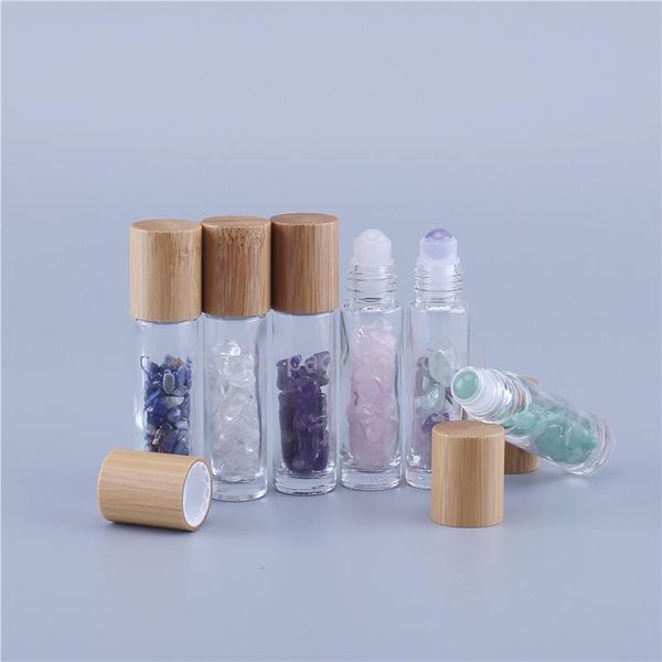 

storage bottles & jars 200pcs/lot refillable10ml clear essential massage glass roll-on with colored jade roller balls gravel inside