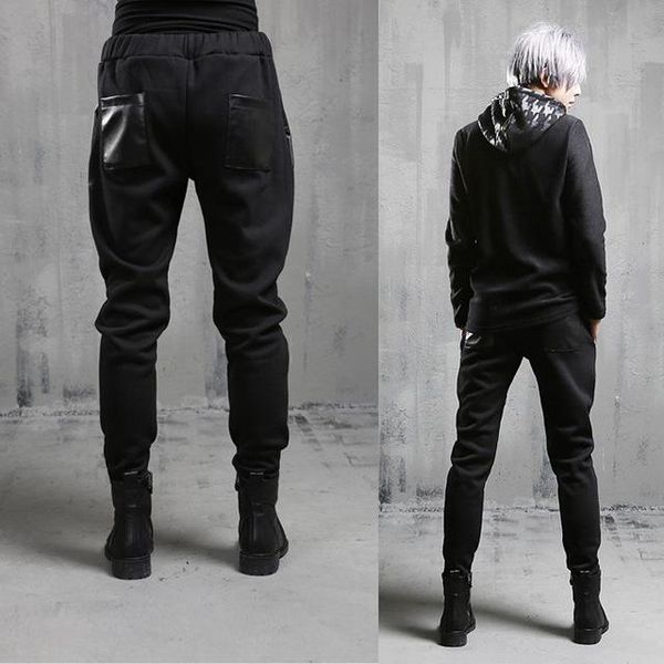 

men's pants korean fashion leather casual, Black