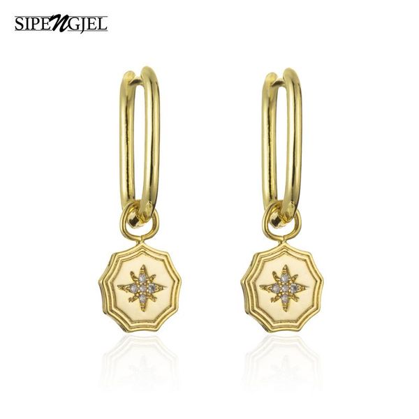 

hoop & huggie sipengjel fashion oval earrigns geometric star dangle earrings for women vintage simple o shaped party accessories jewelry, Golden;silver