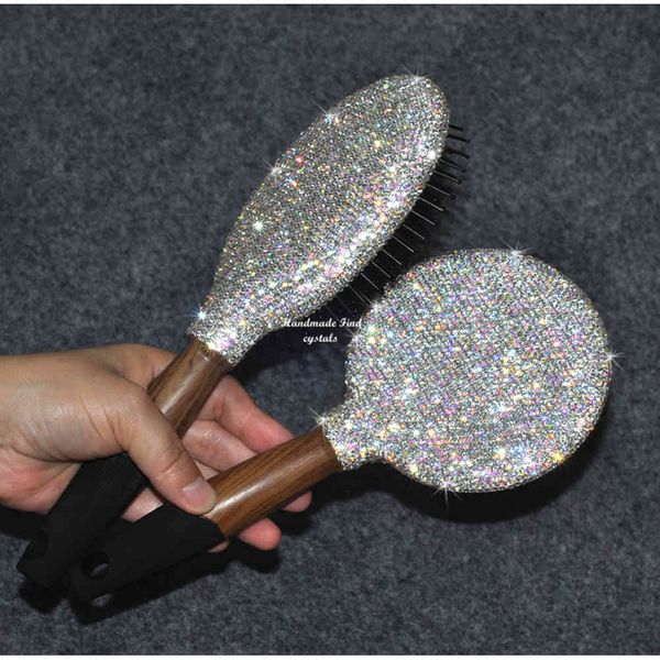 

luxury creative makeup massage comb wooden portable mirror set