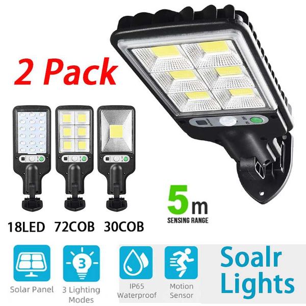 

solar lamps 2pcs led lights outdoor security pir motion sensor light waterproof wide angle powered wall lamp garden decor