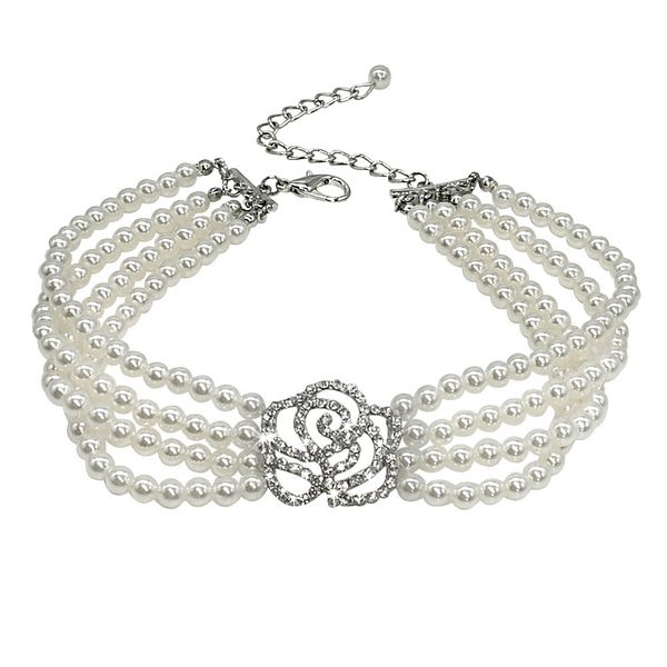 

10pcs dog dog diamante jeweled pearl collar puppy bling fashion with cat rhinestone pet collar supplies accessories necklace bpihw, Silver