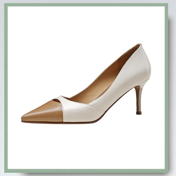 

pumps formal shoes elegant style sheepskin splicing pointed toe hollow decoration 3 colors thin heel classic office dress shoes, Black