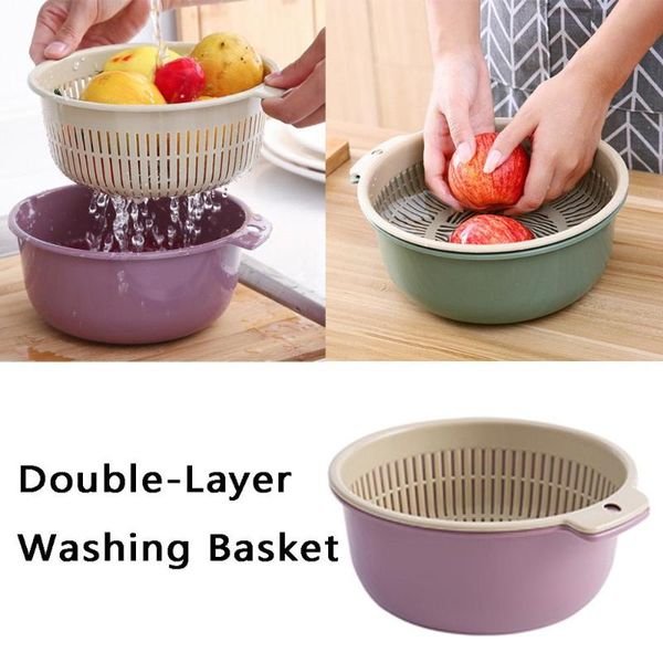 

hanging baskets durable double-layer separation kitchen wash storage fruit drain rack tools washing tool swwq
