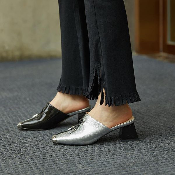 

thick high heel slippers 2021 sandals women's leather, Black
