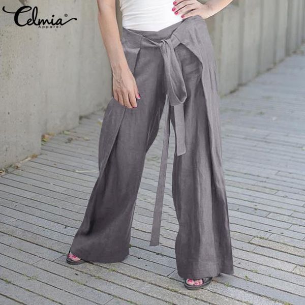 

women's pants & capris celmia linen women fashion solid wide leg trousers autumn casual loose work long pantalon femme belted 7, Black;white