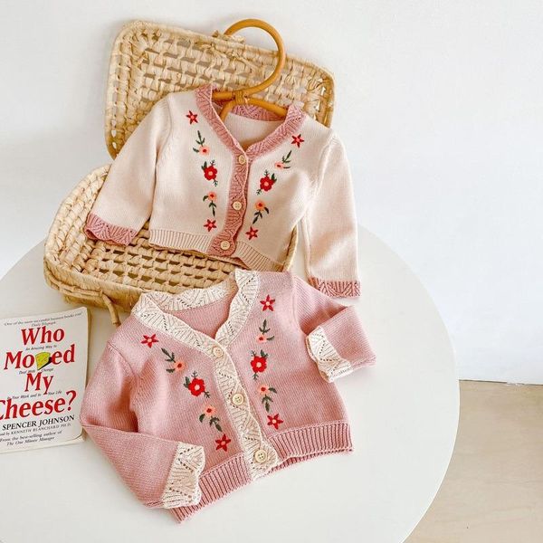 

pullover 2021 autumn and winter all-match baby children's girl jacket flower embroidered knitted sweater cardigan long-sleeved, Blue