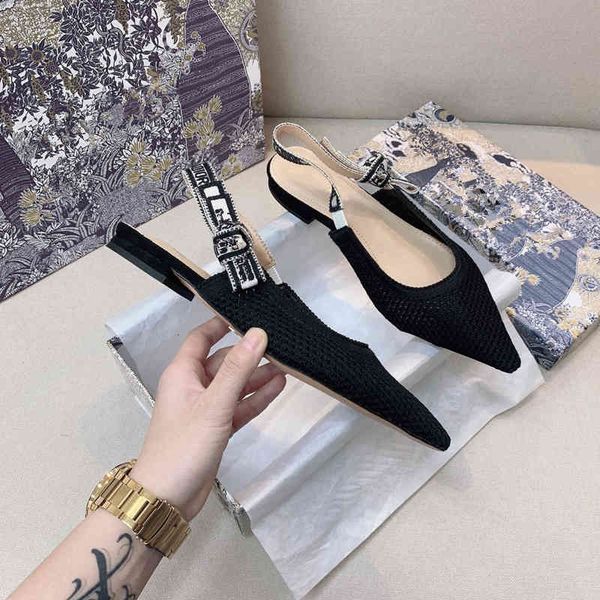 

sandals luxury brand knitting lace mesh summer women's sandals flat designer shoes fashion pointed to cat mules jump bombs d3ql, Black