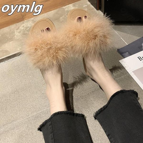 

sandals women style summer shoes for flat rubber 2021 leather slides soulier femme fur, Black