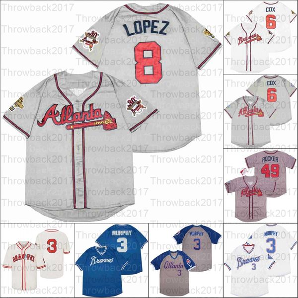 

retro baseball 1935 and 1995 jersey 3 murphy 49 rocker 8 lopez 6 cox white blue, Blue;black