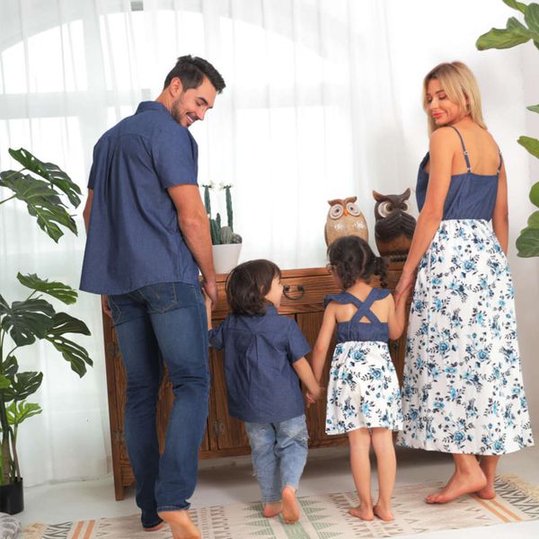 

cotton new drs denim family parent child skirt baby girl mother father boy, Blue