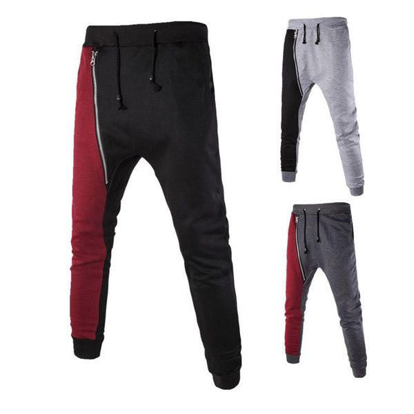 

men's pants zipper stitching sports fitness climbing running training gym, Black