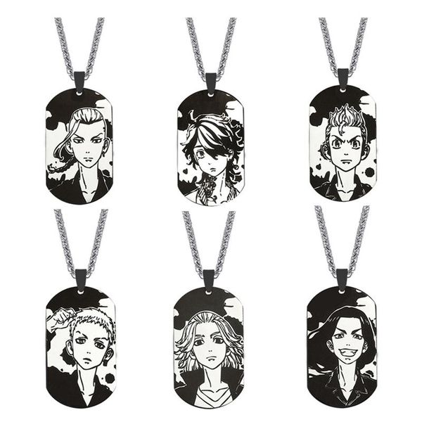 

pendant necklaces anime tokyo revengers necklace stainless steel dog tag cartoon character kazutora hanemiya po cos gift, Silver