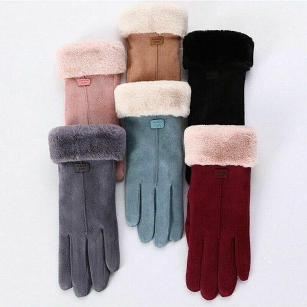 

five fingers gloves men warm soft women  ladies sheepskin winter thermal, Blue;gray