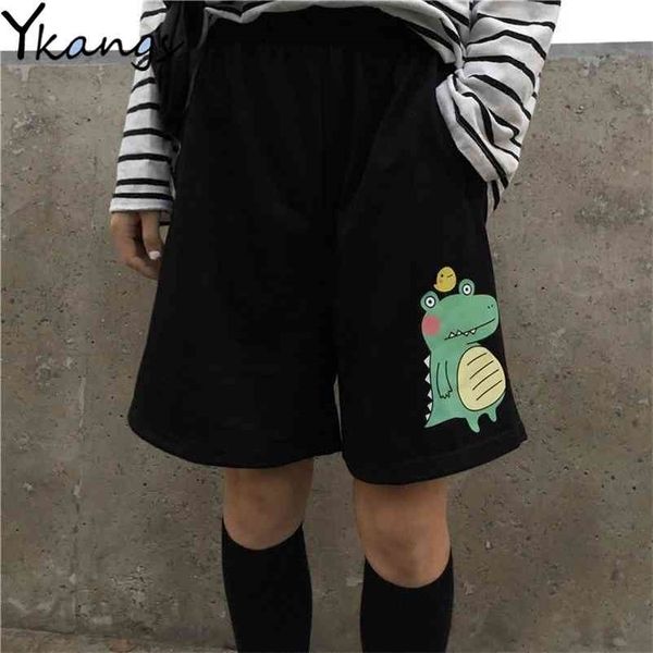 

high waist summer sports pant cotton thin breathable shorts casual s loose harajuku cute printed 210621, White;black