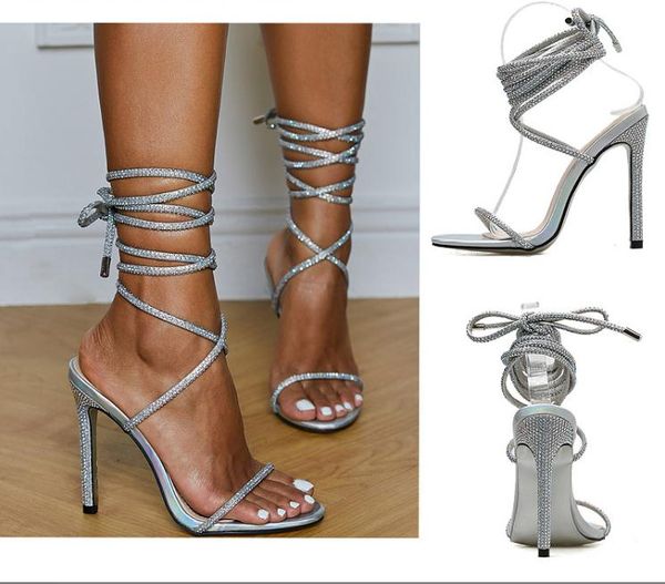 

shoes woman fashion show shoes ankle crossed tied stilettos heel sandals party shoes microfiber leather heel plus size, Black