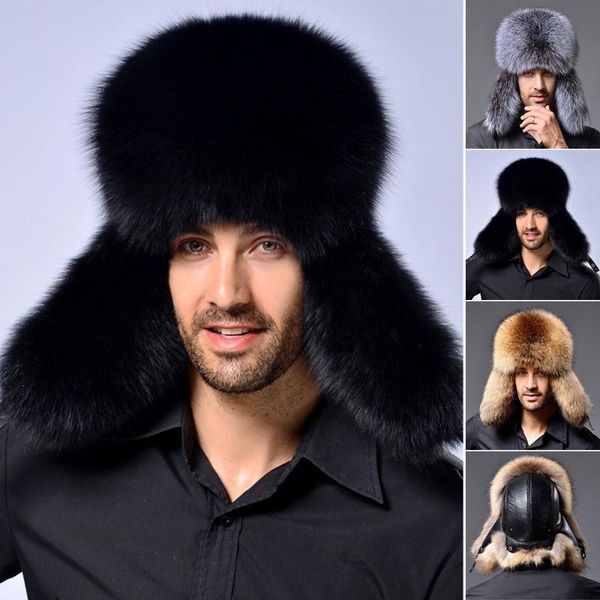 

berets outdoor skiing hunting faux fur bomber hat with ear flaps winter trapper men's russian, Blue;gray