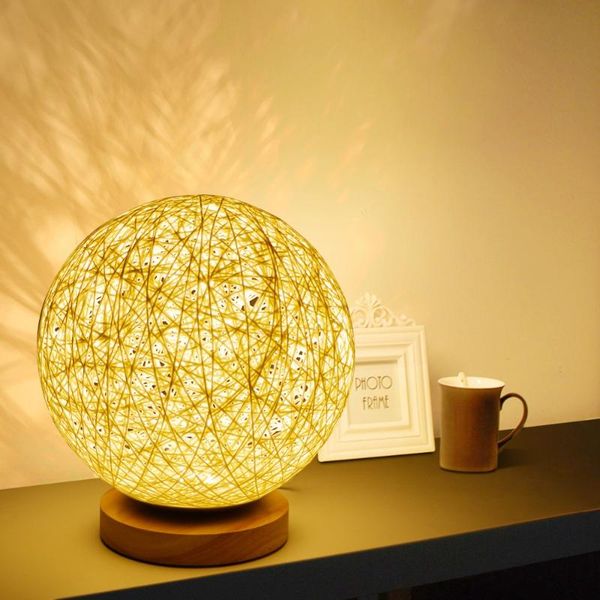 

220v eu plug wicker led desk table lamp light dimmable bedside lamp bedroom decoration night light creative birthday kids gift