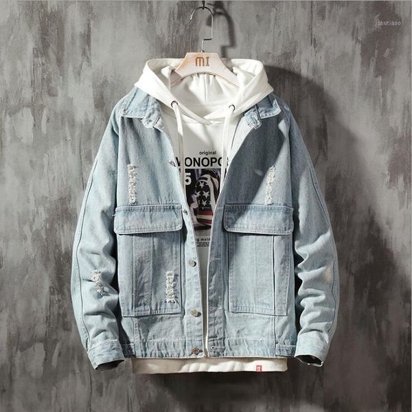 

men's jackets fall 2021 large denim jacket fashion casual jeans, Black;brown