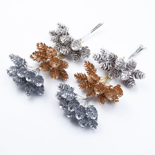 

10uds gold and silver christmas pinecone artificial plant diy candy box gift flowers wedding decoration home accessories