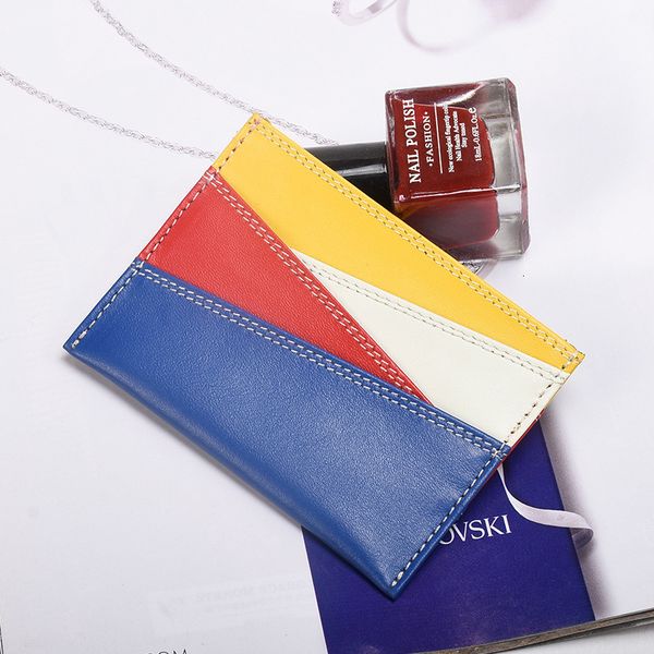 

genuine leather business card bag women's korean version ultra-thin multi position simple and lovely small fresh mini zero wallet, Red;black