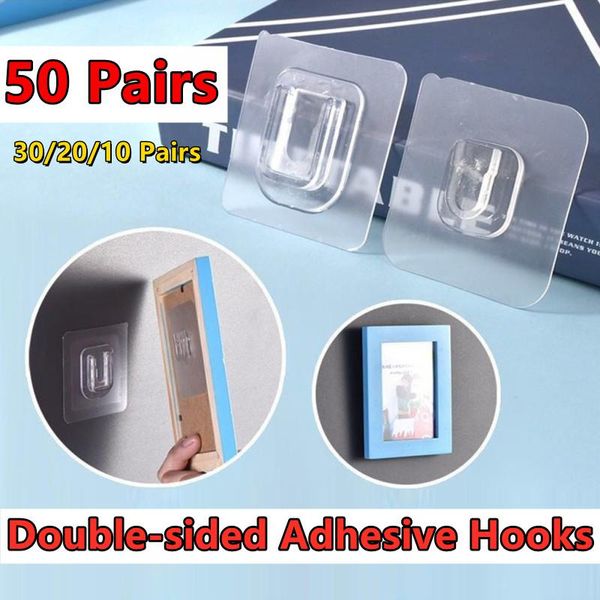 

50pairs hooks multi-purpose hooks reusable socket toilet brush non-slip for home kitchen double-sided adhesive wall