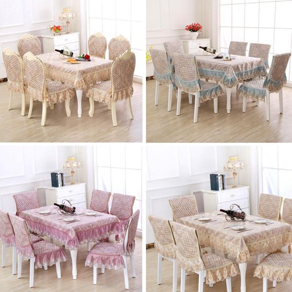 

luxury linen dining tablecloth chair cover set lace wedding non-slip table cloth rectangular round table cover