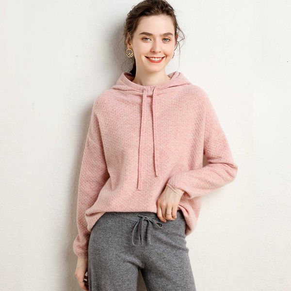 

women's two piece pants autumn and winter fashion cashmere hooded sweater women's jacket pure zeg8, White