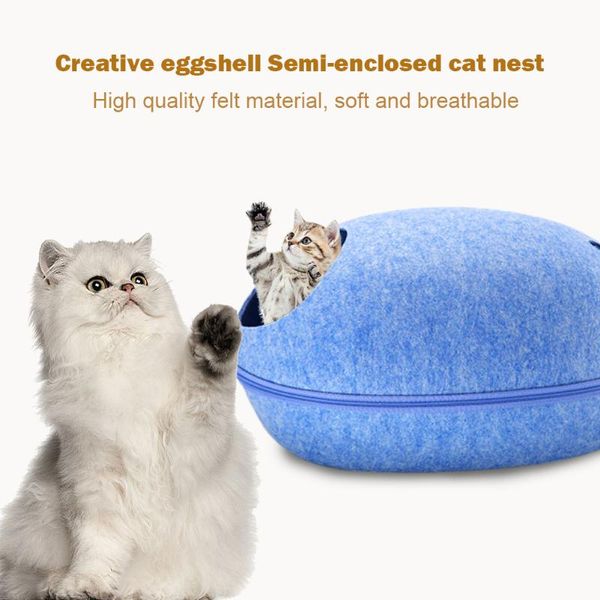 

cat beds & furniture felt cats bed breathable indoor detachable semi-closed kennel nest removable egg shell shaped washable