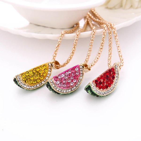 

pendant necklaces fashion fruit series women charm colorful crystal watermelon rhinestone cute sweater necklace 2021 jewelry #y7, Silver