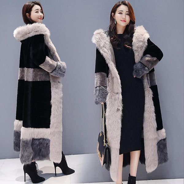 

women's fur & faux women coat 2021 winter plus size russian thick furry jacket cozy maxi fluffy loose warm overcoats long coats, Black